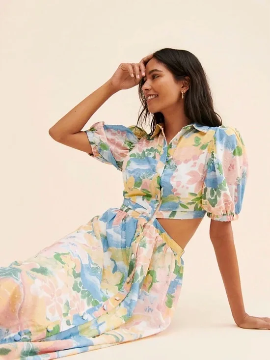 Girl & The Sun Anthropologie Cotton Rayon Multicolor Kylo Maxi Dress Size XS - Picture 10 of 10